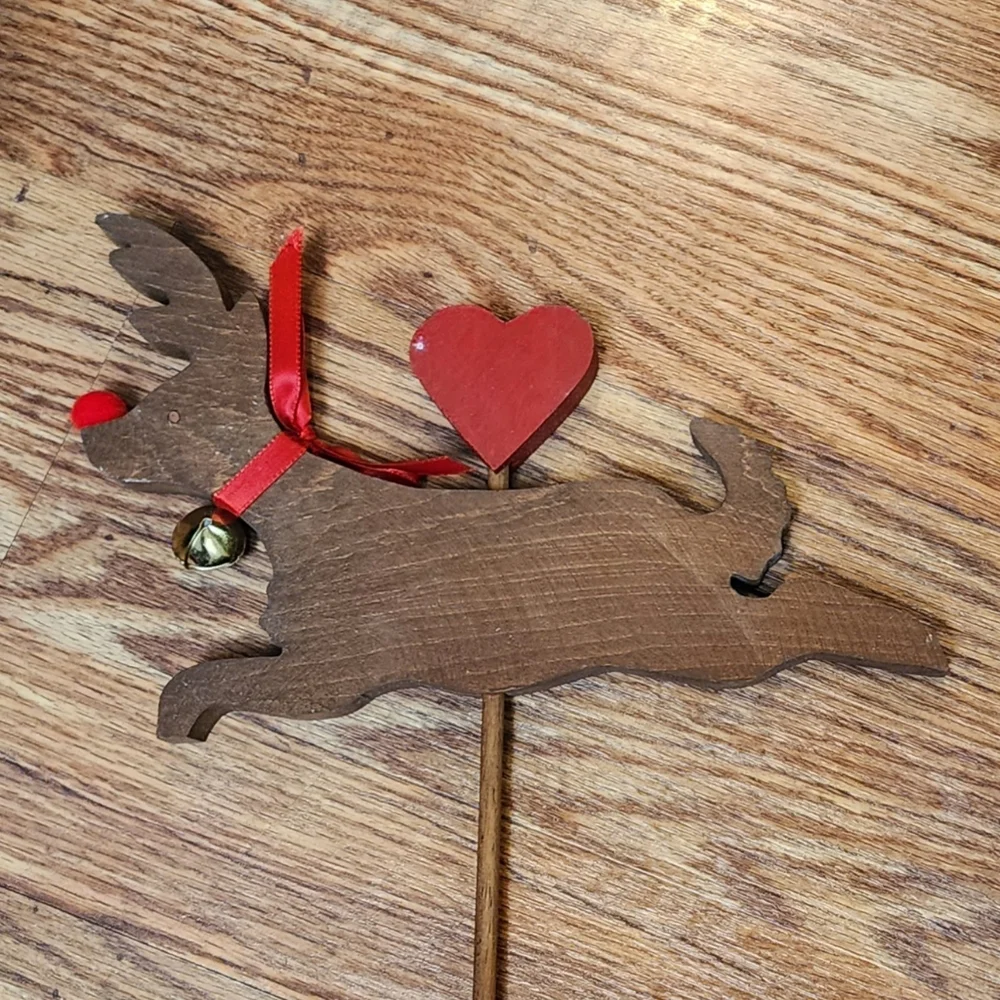 Handmade Wooden Reindeer With Red Nose and Bell
